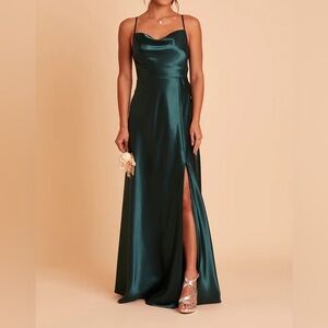 Birdie Grey Emerald Green Satin Gown Size Medium